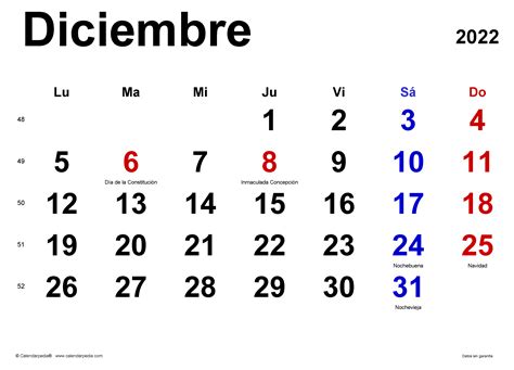 Mes De Diciembre 2022 Calendario diciembre 2022 en Word, Excel y PDF - Calendarpedia